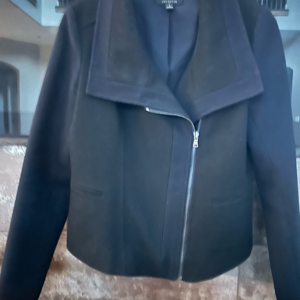 Ann Taylor Black Blazer Asymmetrical Zipper Design